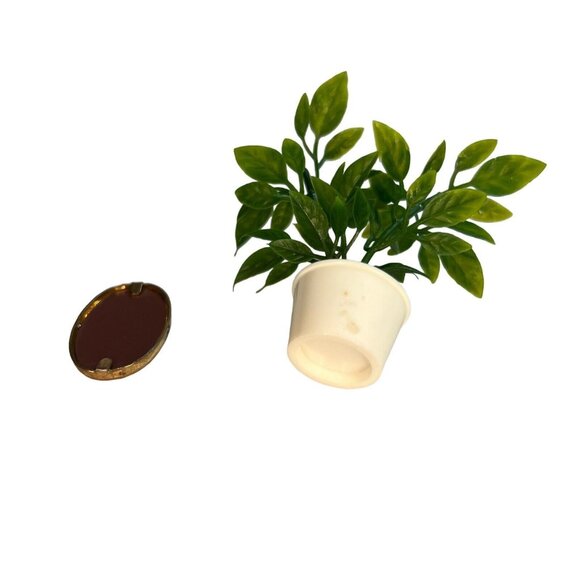 Vintage Miniature Dollhouse Potted Plant and Oval Wall Mirror - Picture 3 of 9